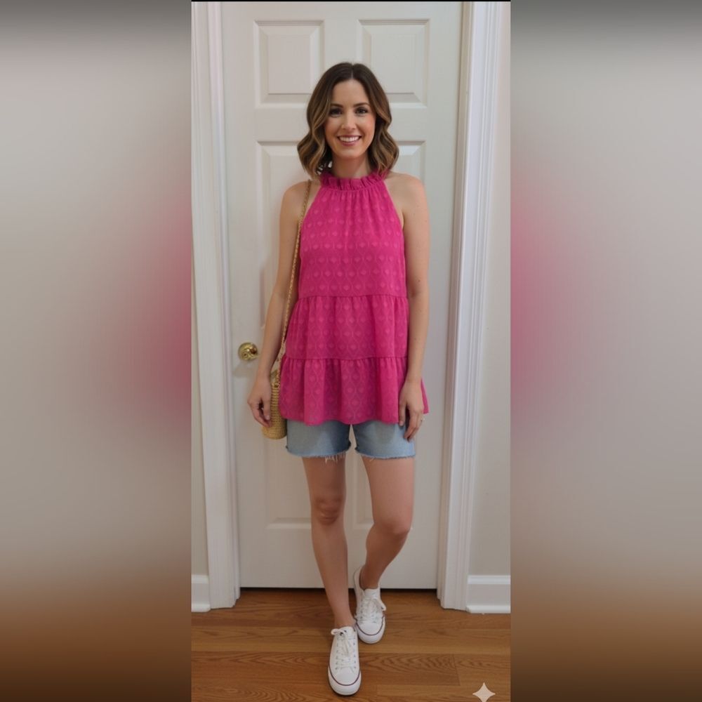 Indigo Soul Women's Pink Tiered Tie Neck Sleeveless Top Size 2X